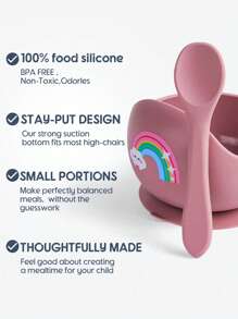 2pcs/Set Baby Feeding Set Silicone Bowl And Silicone Spoon, Baby Tableware Training Bowls With Suction Cup, Roft Silicone Material, Cartoon Animals Prints