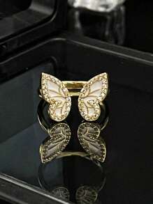 1 Podwójny pierścionek z motylem, wzór niszy, pierścionek na palec wskazujący Premium Sense, modny, spersonalizowany, otwarty pierścionek