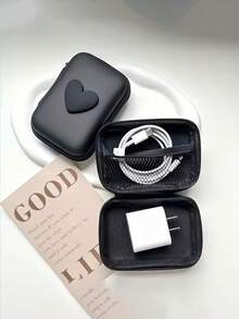 1pc Heart Pattern Eva Storage Bag, Earphone Bag, Coin Zipper Bag