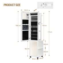 HEXCELEN Jewelry Cabinet, Mirror Cabinet, Standing Jewelry Organizer With 1 Clothes Rack, 3-Tier Shelves With 4 Coat Hooks, White - trắng - Xem 8