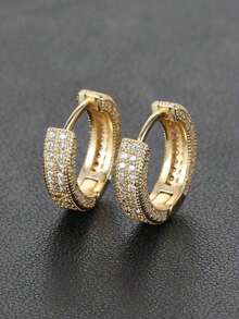 2 Minimalist Full Geometric Copper Hoop Earrings, Unisex Versatile Accessory Party,, And Daily Outfit Random Delivery Leisure Timewedding - 隨機 - 查看 1
