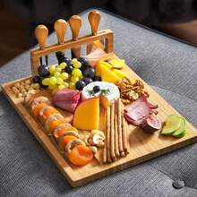 Bamboo Cheese Board And Charcuterie Boards Set & Serving Tray For Meat, And Wine - Birthday Gifts For Women, Wedding Gifts For Couples 2025, Bridal Shower, Housewarming Gifts New Home - Wood Color - View 4