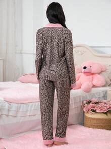 3pcs Set, Leopard Print, Versatile Styling Top & Shorts & Pants, Comfortable & Easy To Wear, Spring/Autumn, Fall Clothes - Camel - View 2