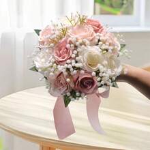 Wedding Bouquets Large For Bride Bridesmaid, Champagne Artificial Roses Flowers For Wedding Church Proposal Home Desk Center Decoration - Rượu sâm banh - Xem 5