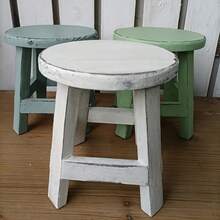 Vintage Style Wooden Flower Stool - Oval Stool With Worn Surface, White, Blue, Green, Perfect For Garden, Balcony Or Interior Decoration, Garden Stool | Vintage Decor | Durable Wooden Stools, Flower Stands