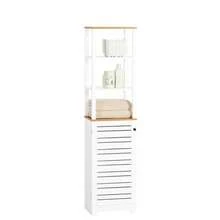 SoBuy BZR43-W Bathroom Tall Cabinet Bathroom Cabinet Bathroom Shelf Bathroom Cabinet With 3 Open Compartments And Louvre Door Bathroom Furniture White-Natural W X H X D Approx: 40 X 160 X 30 Cm Home Bathroom Decor Bathroom Organizer Summer Bathroom Accessories - White - View 3
