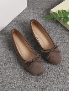 European & American Fashion Ballet Flats For Women, Woven Bow Round Toe Soft Leather Soft Sole Comfortable Slip-On Shoes