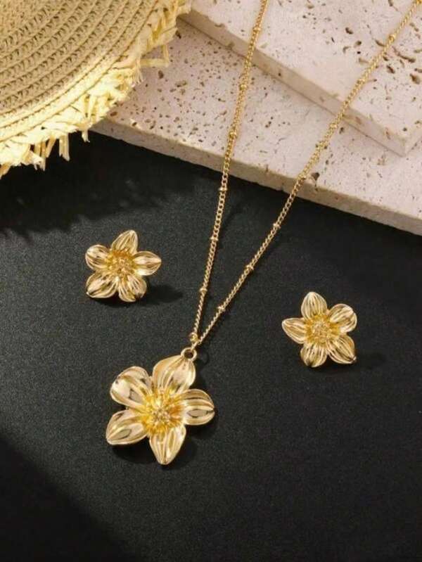 Modisches Blumen-Halsketten- und Ohrringe-Set, geeignet für den täglichen Gebrauch