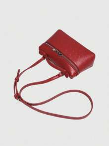 1 pieza Bolso bandolera cuadrado de textura de avestruz de unicolor en PU, adecuado para combinar con la moda diaria y salidas de las mujeres - Rojo - Ver 6