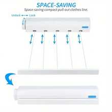 1 pieza Tendedero extensible de 4 líneas/5 líneas - 147,63 pulgadas Cuerda de lavandería de plástico durable para interiores, accesorios de lavandería, adecuado para dormitorio, baño y sala de estar - Tendedero de ropa invisible que ahorra espacio para ropa, toallas y pantalones (color de clip aleatorio) - Multicolor - Ver 7