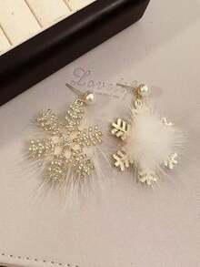 1 对时尚仿珍珠和毛绒雪花吊坠耳环，适合任何场合的女性，圣诞礼物 - 彩色 - 查看 6