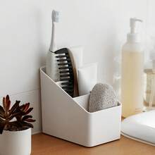 1pc Desktop Storage Box, Home Office Cosmetic Plastic Box, Multifunctional Organizing Storage Box, Remote Control Storage Box - Grey - View 2