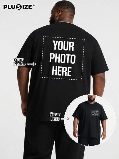 Customized Plus Size Personalized Commemorative Gift And Men's Casual Loose Black T-Shirt, You Can Add Your Own Photos (Family Photos/Selfies/Pet Photos/Friend Photos/Lover Photos/Girlfriend Photos/Gifts/Couple Logos) And Text To Design Your Personalized Printed T-Shirt, Suitable As Father's Day And Mother's Day Gifts. Summer