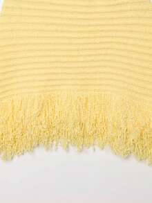 Women's Fashionable Fringe Decor Plaid Casual Knit Skirt, Spring/Summer - Yellow - View 6
