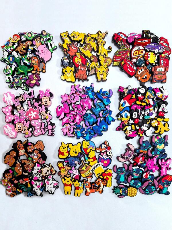 Disney 20/12Pcs Disney Series Stitch, Mickey Minnie Mouse, The Lion King, Moana, Toy Story Buzz Lightyear Woody, Cars , Winnie The Pooh, Anime Cartoon Shoe Charms For Clog Shoes Decoration Accessories, For Women Men Birthday Party Gift