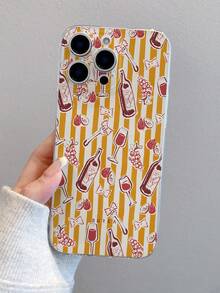 1pc Artistic Striped Wine Letter Pattern Transparent TPU Full Body Anti-Fall Anti-Fingerprint Phone Case, Suitable For Apple XS/XS Max/XR/11/12/13/14/14 Plus/15/15 Plus/16/16 Plus/7/8 Plus And Other Models - Multicolor - View 5