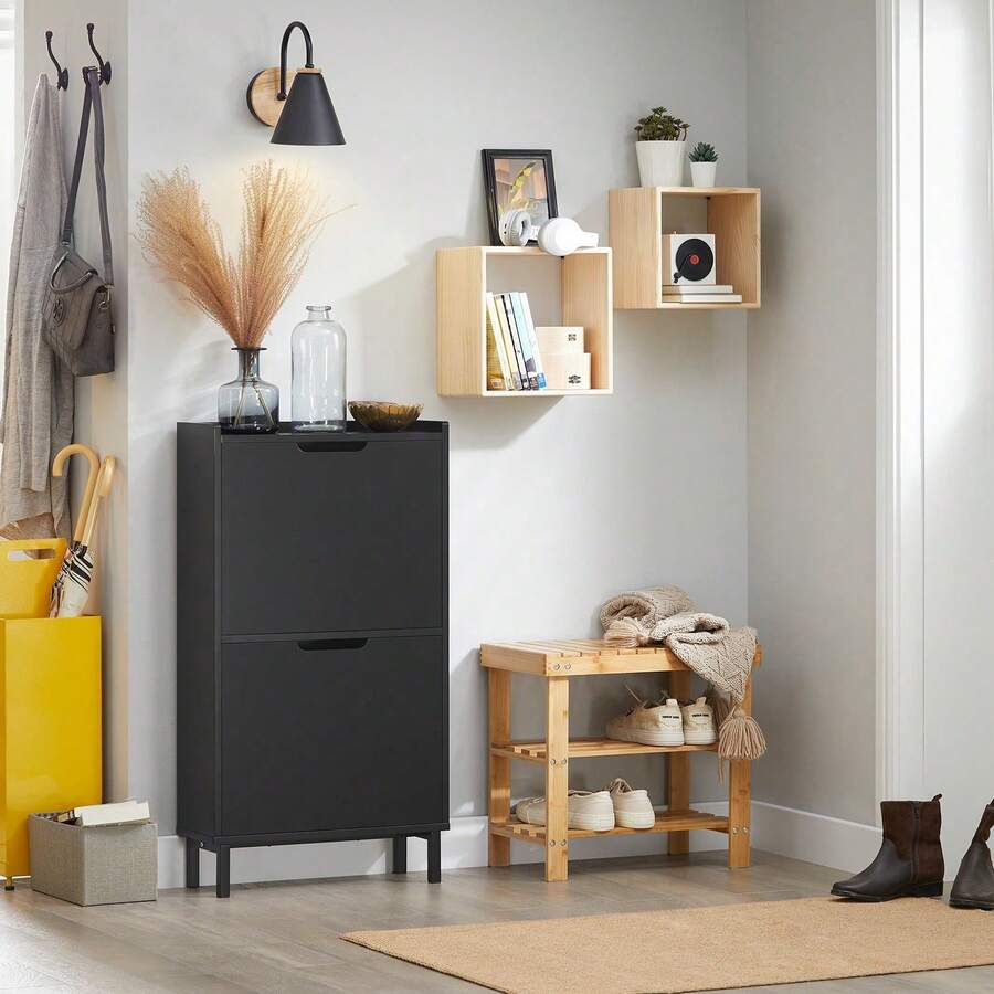 SoBuy 2 Flip-Drawers Shoe Cabinet Shoe Rack Shoe Storage Cupboard Organizer Unit Grey W50 X D19 X H90cm FSR151-HG