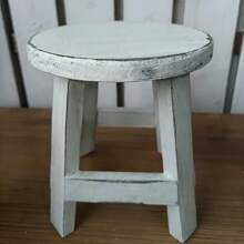 Vintage Style Wooden Flower Stool - Oval Stool With Worn Surface, White, Blue, Green, Perfect For Garden, Balcony Or Interior Decoration, Garden Stool | Vintage Decor | Durable Wooden Stools, Flower Stands