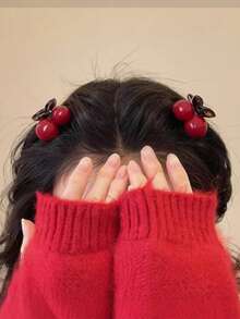 2pcs/Set Cute Red Cherry Hair Clips, Valentine's Day Small Gift, Solid Color, Acrylic Hair Accessories Fashion Hair Claw Clips Autumn Accessories Fall Hair Clutch Winter Accessories For Vacation Outfits Woman - Multicolor - View 2