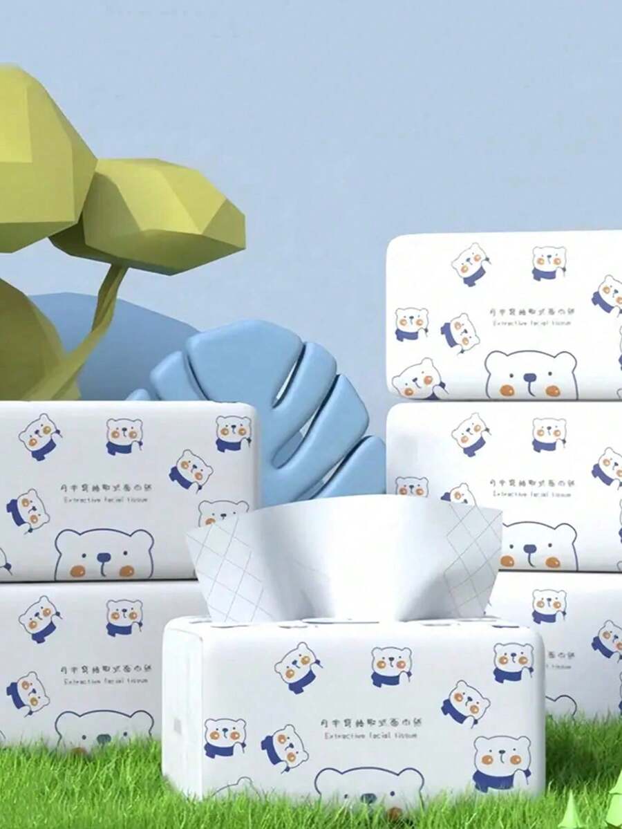 5-lagiges weiches Toilettenpapier - sanftes beiges Papier mit niedlichem Cartoon-Bären-Design, geeignet für Zuhause, Hotel, Reise und Auto, kernlos, ideal für die Reise. Taschentücher, Servietten, Haushaltspapier, saugfähiges Toilettenpapier