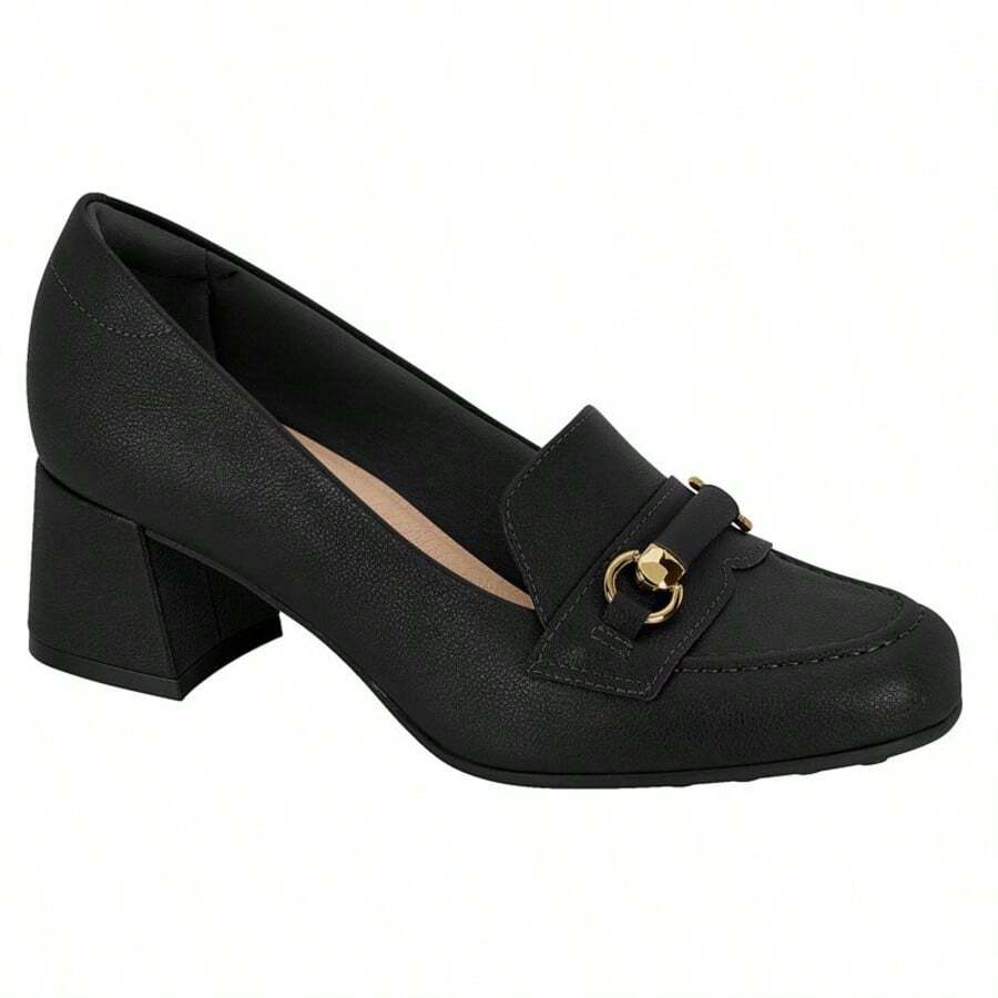 Modare Women's Block Heel Pumps With Gold Buckle Detail, Ultra Comfort - Black - View 1