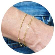 Kit Of 2 Elegant Heart-Shaped Beaded Bracelets, Plated In 925 Silver Or 18K Gold - 金色 - 查看 2