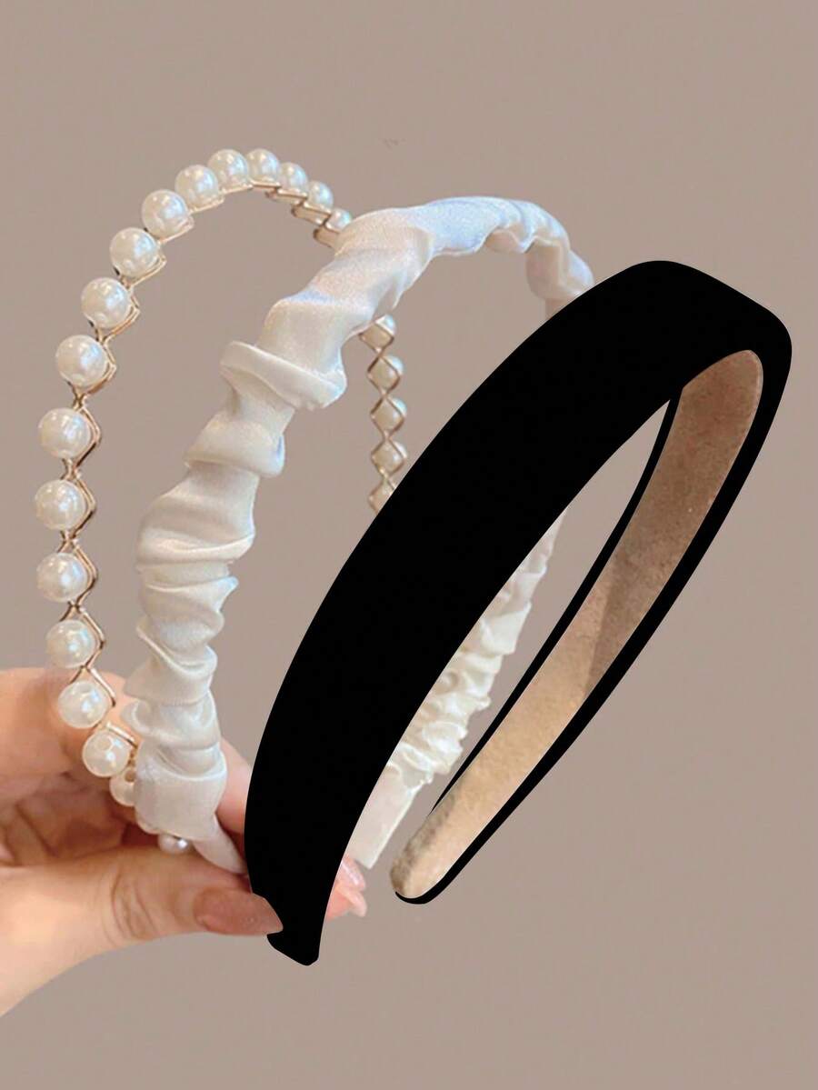 3 件女士发饰、头带、夏季头饰、发夹、发带、多功能户外发饰、女士配饰、发带、发箍、女士发带、家居美容女士配饰礼品、头饰 - 大粒網格+白褶皺+黑海綿-內黃. - 查看 1