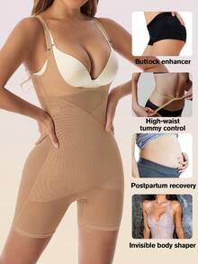 1pc Women's Waist Trainer, Tummy Control, Detachable Straps, Shapewear Jumpsuit, Flat Belly, Slimming Jumpsuit, High Waist Waist Cincher - Brown - View 3