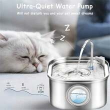 1pc 108.2oz Stainless Steel Automatic Cat Water Fountain With Water Level Window, Super Quiet Pet Water Dispenser