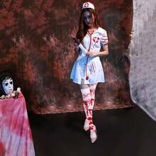 Blood-Stained White Socks, Halloween Bloody Socks, Halloween Women's Stockings, Over-The-Knee Socks, White Blood-Stained Bloody Socks, Horror Costume, Halloween Party Costume, Accessories For Cheerleader, Nurse, Doctor Role Play, Suitable For Zombie Bride, Schoolgirl, Nurse, Zombie Cheerleader Halloween Costumes. - Multicolor - View 11