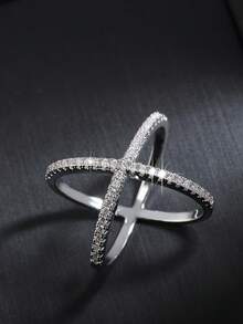 1 pieza Anillo con forma de X chapado en oro con turquesa de moda - anillo - Ver 6