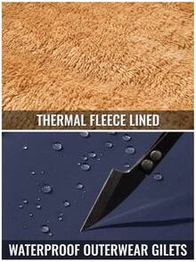 Men's Winter Fleece Lined Puffer Gilet Warm Windproof Quilted Sherpa Bodywarmer Thermal Outerwear Sleeveless Waistcoat With 4 Pockets - Navy Blue - View 6