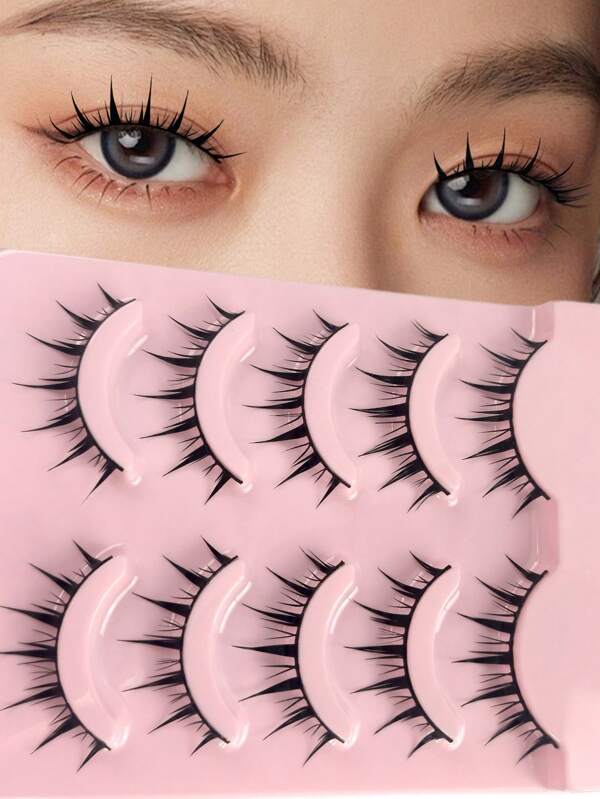 Hinarin 5 Paar neue Manga Cosplay Kunstwimpern mit spitzen Enden und Wimpernstreifen, natürlich aussehend, schlank, weich und leicht. Geeignet für Mädchen, die sich gerne schminken, und können für tägliches und Party-Make-up verwendet werden.