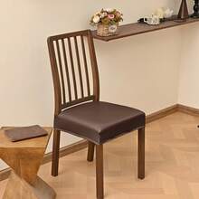 Fundas elásticas para asientos de sillas de comedor, suaves, impermeables, sólidas, para decoración del hogar - caqui oscuro - Ver 2