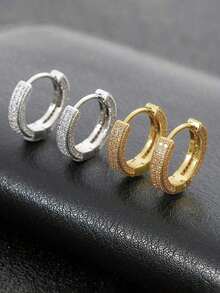 2 Minimalist Full Geometric Copper Hoop Earrings, Unisex Versatile Accessory Party,, And Daily Outfit Random Delivery Leisure Timewedding - 隨機 - 查看 4