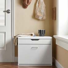 SoBuy FSR95-SCH, Hallway Shoe Rack Shoe Bench Shoe Cabinet With Folding Padded Seat & Flip-Drawer, Black - White - View 5