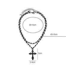 Gothic Bead Cross Necklace Layered Cross Choker Necklaces For Women Goth Cross Necklace Gothic Necklace Punk Black Cross Pendant Necklace Halloween Christmas New Year Goth Jewelry Gift For Women-493155 - 彩色 - 查看 3