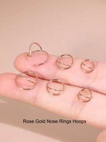 6pcs/Set Simple Gold Nose Rings, Popular Double Nose Ring Single Piercing For Women And Men Body Jewelry Gift - Yellow Gold - View 8