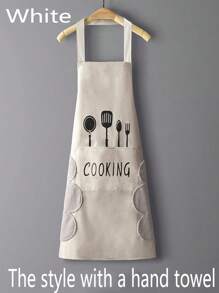 1 pieza Delantal ajustable impermeable y resistente al aceite con bolsillo, adecuado para chef, jardinero, panadero, florista, pintor, barista, uniformes, utensilios de cocina [Los diferentes lotes de producción pueden dar lugar a diferentes estilos]