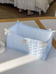 1个花卉蝴蝶结装饰绗缝化妆品收纳篮，护肤品收纳篮，女士化妆品篮，儿童玩具篮，杂物收纳篮，发饰篮 - 彩色 - 查看 13