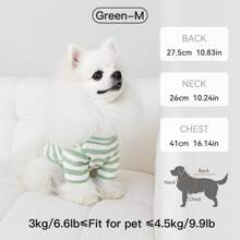 1 件条纹弹性柔软宠物毛衣，适合春、夏、秋、冬，适合中小型犬，有灰色、绿色、蓝色可选