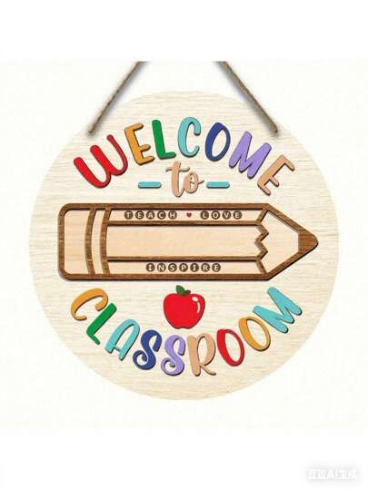 1pc, Welcome To Classroom, Teacher Welcome Sign, Wooden Welcome Sign, Round Wooden Teacher Sign, Wooden Teacher Door Sign, Round Wooden Hanging Wall Art, Holiday Decoration, Teacher Gifts, Return School Gifts