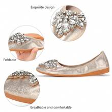 KUNWFNIX Womens Ballet Flats Shoes Comfortable Bowknot Pointy Toe On Wedding Flats Dress Flats Shoes For Women - Nơ ngọc trai vàng - Xem 3