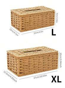 1 件手工编织纸巾架，卡其色，日式风格，适用于客厅、书桌、浴室、秋季装饰，手工仿常春藤编织纸巾盒