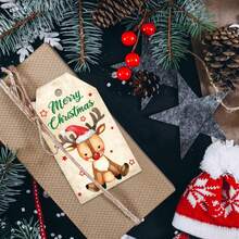 50 Piezas de Etiquetas Colgantes de Navidad con Cuerdas, 10 Estilos de Etiquetas de Papel para Regalos, Etiquetas Colgantes para Fiestas de Navidad, Decoración del Árbol de Navidad