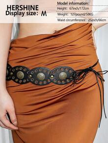 Hershine 1 pezzo Cintura vita vintage punk con rivetti e catena, stile asimmetrico cowboy/cowgirl con fibbia in metallo, decorazione con anelli di rivetti stile Y2K Goth, adatta per abiti, regalo perfetto per donne, feste, uso quotidiano, Natale, Ringraziamento, San Valentino - Corda di cintura con giunzione circolare - Visualizzare 3