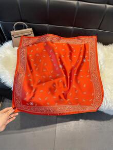 1pc Paisley Print Faux Silk Men's Bandana, Versatile Neck Scarf, Headband, Decoration - Red - View 2