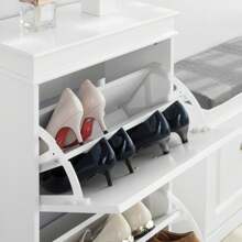 SoBuy FSR78 Shoe Tipper Shoe Cabinet With 2 Flaps Shoe Rack With 4 Shelves Shoe Chest Shoe Rack Light Grey W X H X D Approx.: 54 X 83 X 24 Cm - 白色 - 查看 7