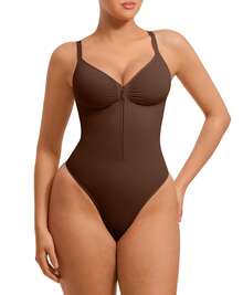 Feelingirl Summer Sling Sleeveless Shapewear Bodysuit For Women Tummy Trimmer Control Slimming Thong - 棕色 - 查看 1