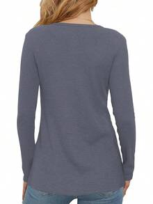 Women's Waffle Knit Casual Long Sleeve Blouses Button Down Henley Shirt 2025 Fashion - Dark Grey - View 4